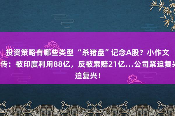 投资策略有哪些类型 “杀猪盘”记念A股？小作文疯传：被印度利用88亿，反被索赔21亿…公司紧迫复兴！