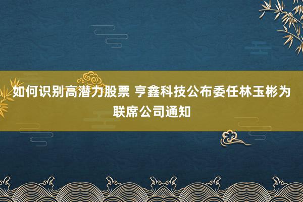 如何识别高潜力股票 亨鑫科技公布委任林玉彬为联席公司通知