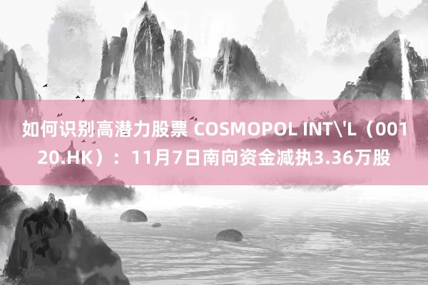 如何识别高潜力股票 COSMOPOL INT'L（00120.HK）：11月7日南向资金减执3.36万股