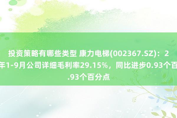 投资策略有哪些类型 康力电梯(002367.SZ)：2024年1-9月公司详细毛利率29.15%，同比进步0.93个百分点