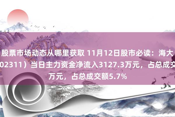 股票市场动态从哪里获取 11月12日股市必读：海大集团（002311）当日主力资金净流入3127.3万元，占总成交额5.7%