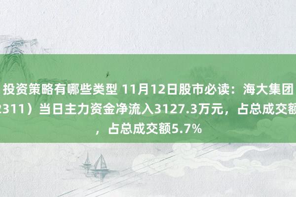 投资策略有哪些类型 11月12日股市必读：海大集团（002311）当日主力资金净流入3127.3万元，占总成交额5.7%