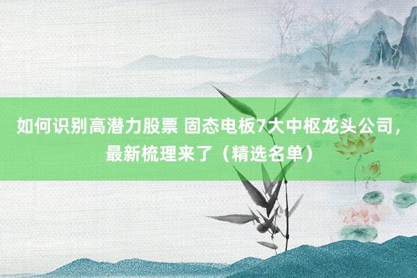 如何识别高潜力股票 固态电板7大中枢龙头公司，最新梳理来了（精选名单）