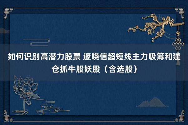 如何识别高潜力股票 邃晓信超短线主力吸筹和建仓抓牛股妖股（含选股）