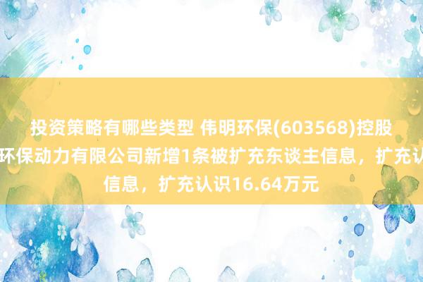 投资策略有哪些类型 伟明环保(603568)控股的双鸭山伟明环保动力有限公司新增1条被扩充东谈主信息，扩充认识16.64万元