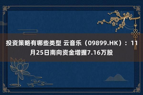 投资策略有哪些类型 云音乐（09899.HK）：11月25日南向资金增握7.16万股