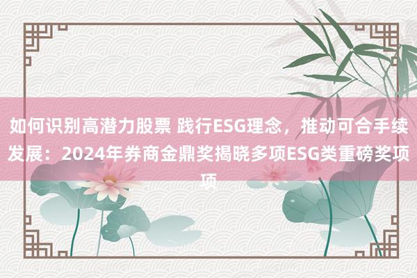 如何识别高潜力股票 践行ESG理念，推动可合手续发展：2024年券商金鼎奖揭晓多项ESG类重磅奖项