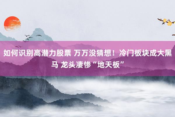 如何识别高潜力股票 万万没猜想！冷门板块成大黑马 龙头凄惨“地天板”