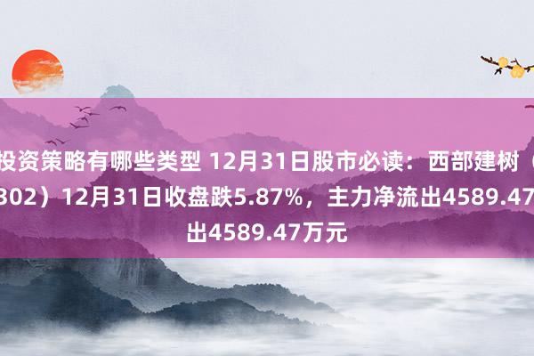 投资策略有哪些类型 12月31日股市必读：西部建树（002302）12月31日收盘跌5.87%，主力净流出4589.47万元