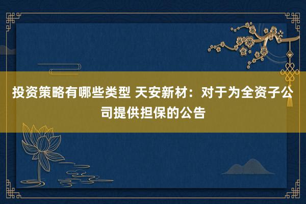 投资策略有哪些类型 天安新材：对于为全资子公司提供担保的公告