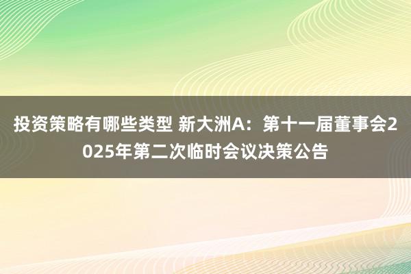 投资策略有哪些类型 新大洲A：第十一届董事会2025年第二次临时会议决策公告