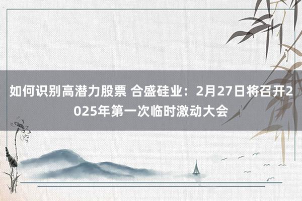 如何识别高潜力股票 合盛硅业：2月27日将召开2025年第一次临时激动大会