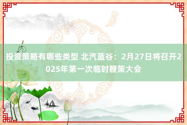 投资策略有哪些类型 北汽蓝谷：2月27日将召开2025年第一次临时鞭策大会