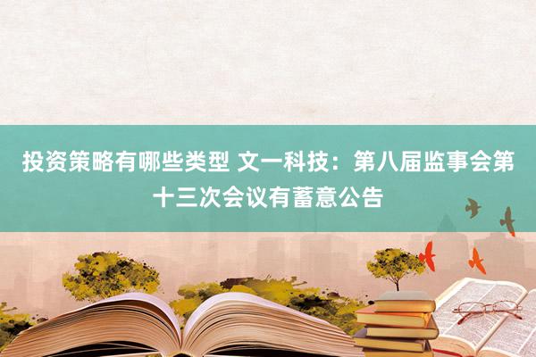 投资策略有哪些类型 文一科技：第八届监事会第十三次会议有蓄意公告