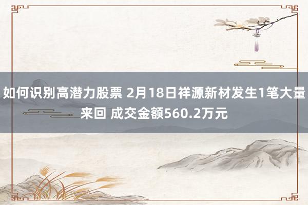 如何识别高潜力股票 2月18日祥源新材发生1笔大量来回 成交金额560.2万元